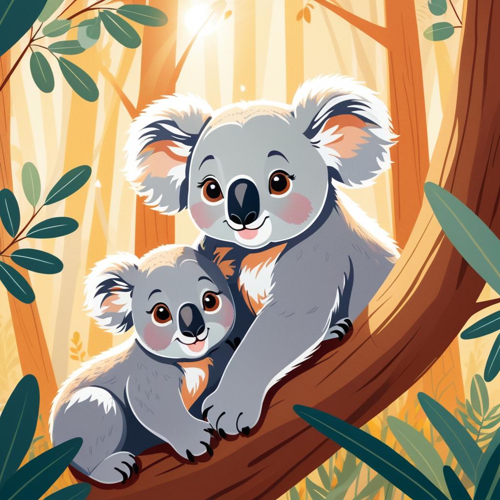 Joyful Koalas in Sunlit Eucalyptus Trees