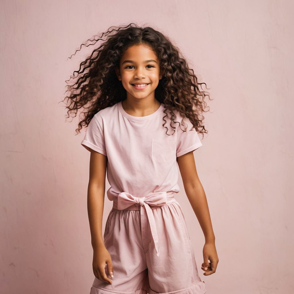 Joyful Young Girl in Petal Pink Studio