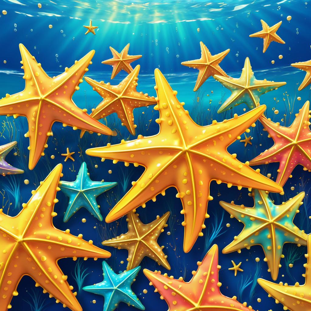 Whimsical Golden Starfish in Vibrant Ocean