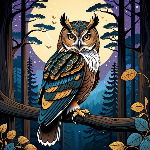 Twilight Wisdom: Owl in Dark Forest Twilight Wisdom: Owl in Dark Forest