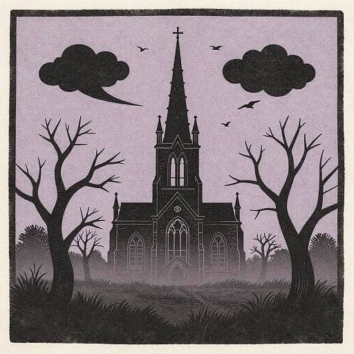 Gothic Cathedral Woodcut Illustration