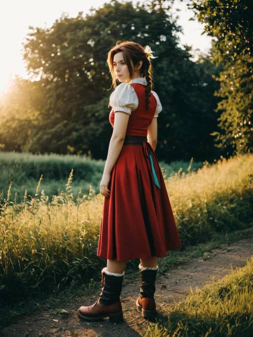 Cinematic Outdoor Aerith Cosplay Photography