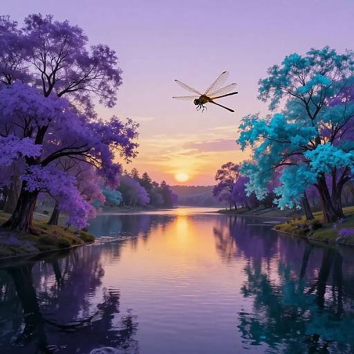 Impressionist Dragonfly Sunset Landscape