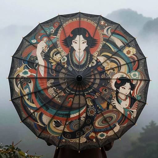 Intricate Yokai Umbrella Illustration