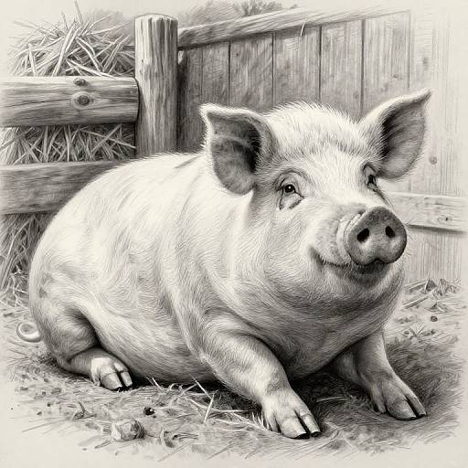 Detailed Pencil Sketch of Content Pig