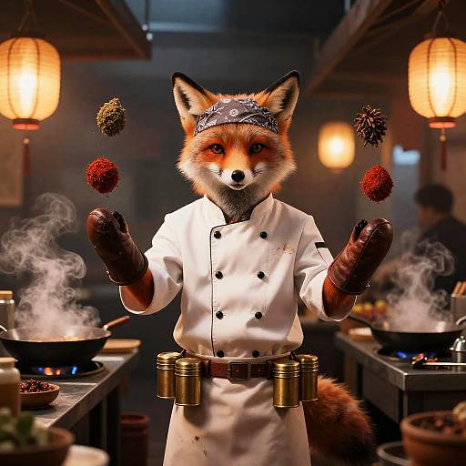 Night Market Fox Chef Juggling Spices