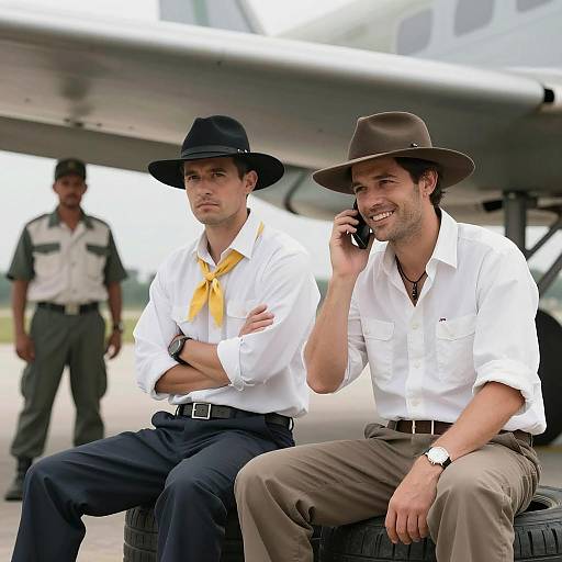 Two Men Under an Aircraft Wing