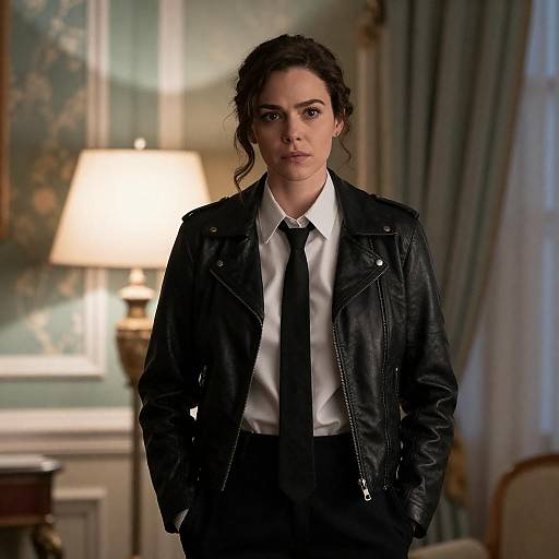 Elegant Woman in Leather Jacket Portrait