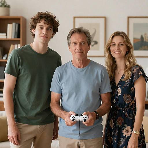 Three People Gaming in Cozy Living Room