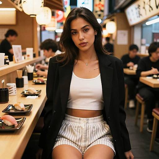 Toned Woman in Tokyo Neon Alley