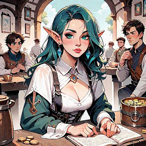 Fantasy Elf Woman in Tavern