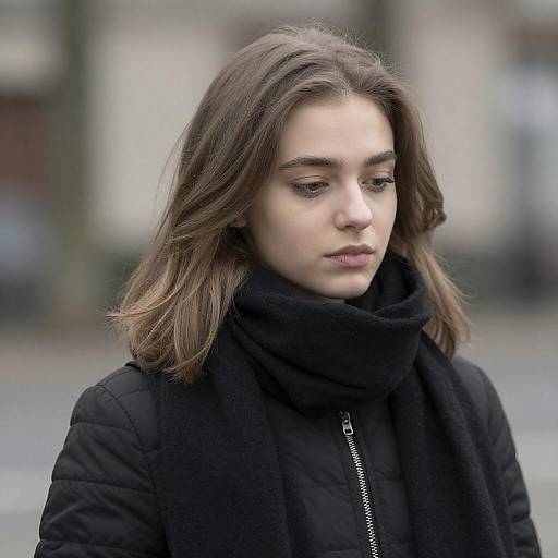 Contemplative Young Woman in Quilted Jacket