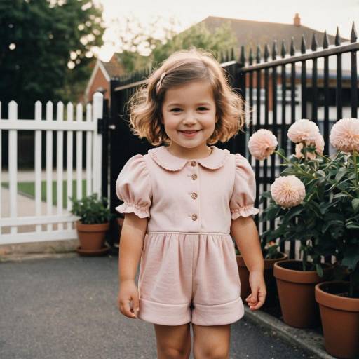 Smiling Toddler Girl in Pink Playsuit Outdoors