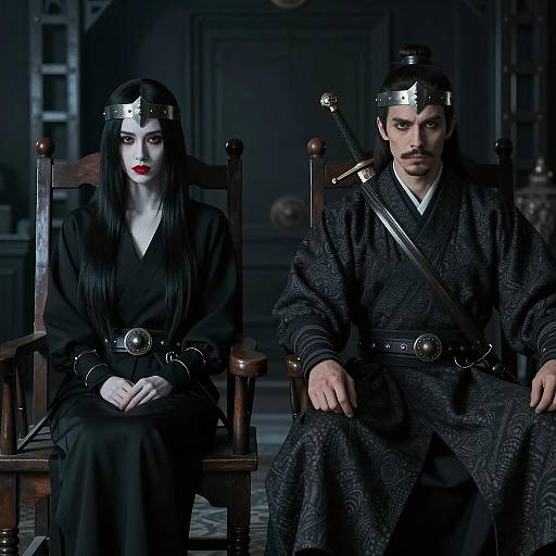 Dark Fantasy Couple in Traditional Warrior Attire