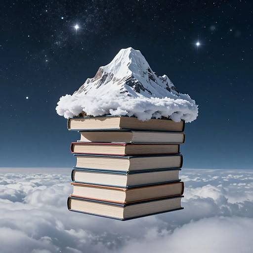 Books Tower Between Stars and Clouds