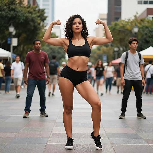 Latin Woman in City Plaza