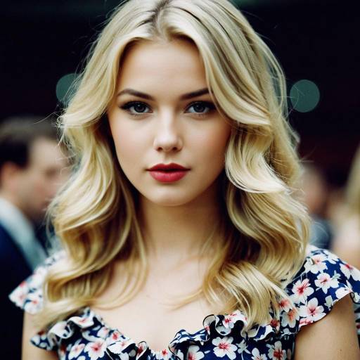 Blonde Woman in Floral Ruffle Dress