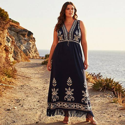 Plus Size Model in Embroidered Bohemian Maxi Dress
