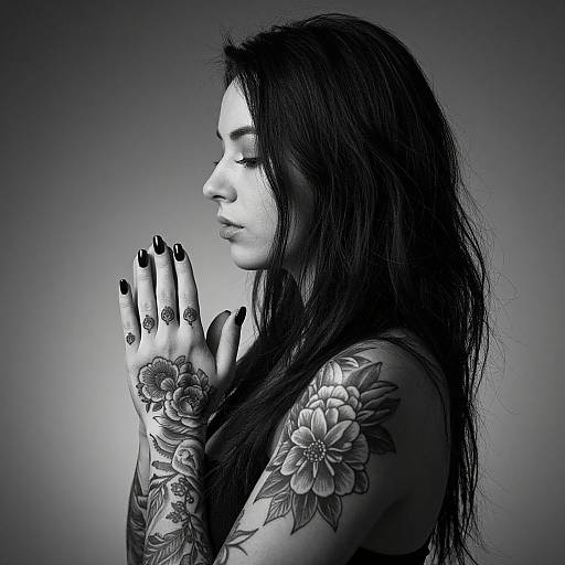 Moody Black-and-White Tattooed Woman