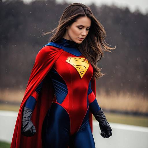 Woman in Superhero Costume with Red Cape