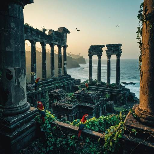 Misty Dawn Over Ancient Ruins
