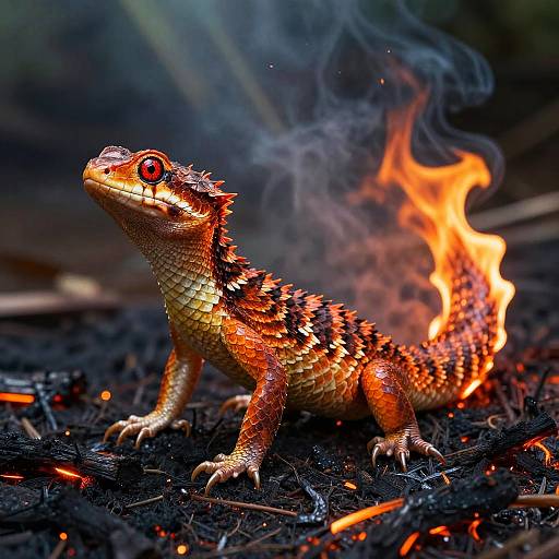 Flame-Tailed Basilisk on Charred Riverbank