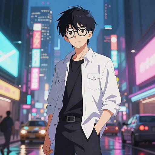 Confident Anime Character in Neon City