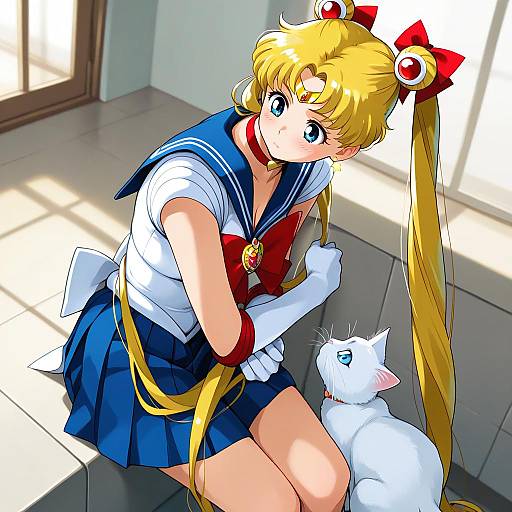 Illustration of Artemis (sailor moon), bishoujo senshi sailor moon in the style of Makio (makiomeigenbot)