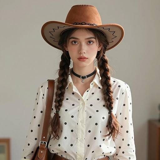 Young Woman in Preppy Cowgirl Outfit