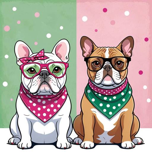 Whimsical Bulldog and Cat Duo in Glasses