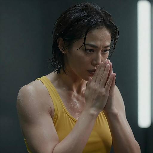 Intense Portrait of a Wet Muscular Woman
