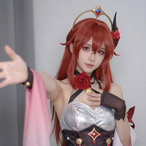 Red-Haired Anime Woman with Rose