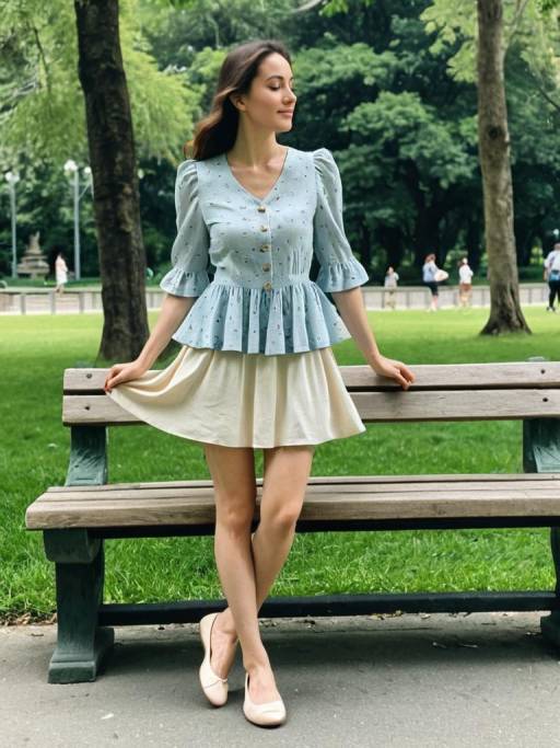 Chic Woman in Park with Floral Elegance