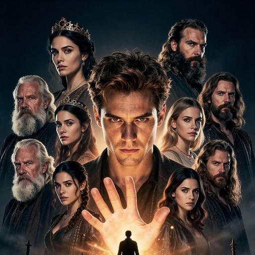 Intense Fantasy Movie Poster with Diverse Characters