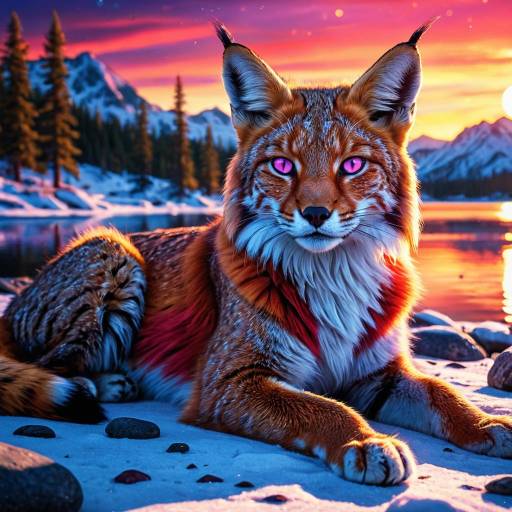 Vivid Sapphire Lynx with Crimson Stripes at Sunrise