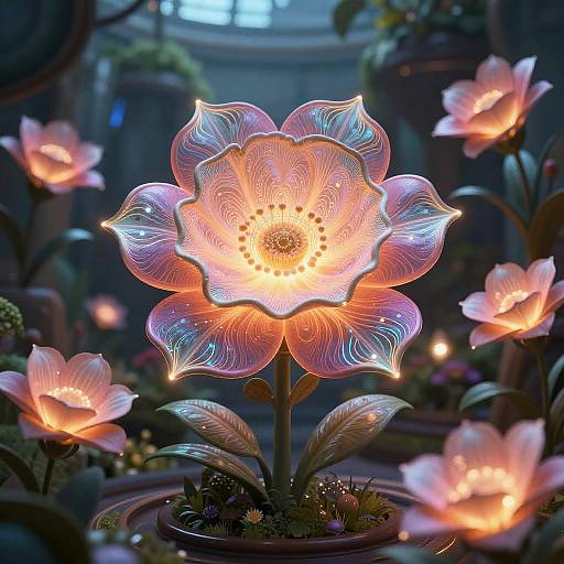 Futuristic AI-Generated Neon Flowers