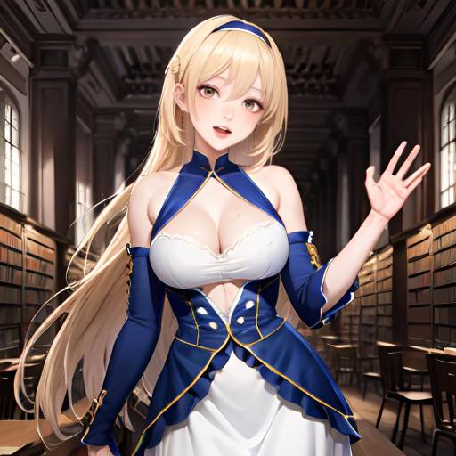 Anime Girl Waving in Library