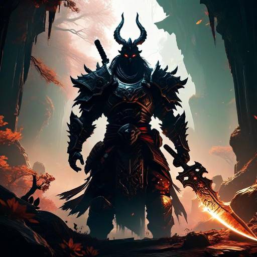 Dark Knight Warrior with Fiery Sword