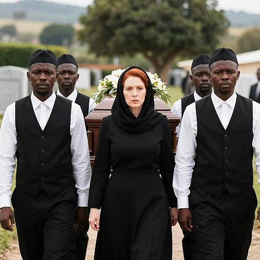 Somber Funeral Procession in Nature