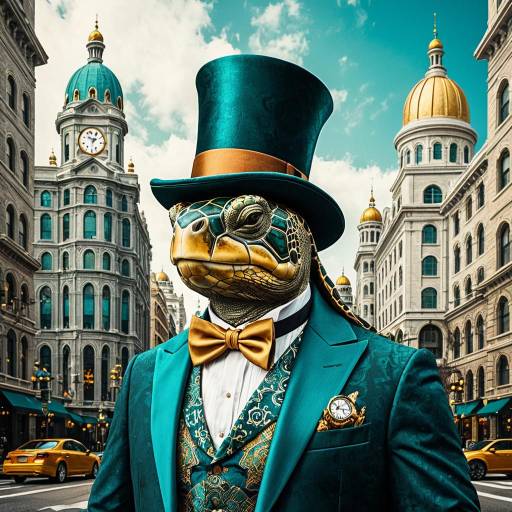Elegant Tycoon Turtle in Vibrant Cityscape Elegant Tycoon Turtle in Vibrant Cityscape