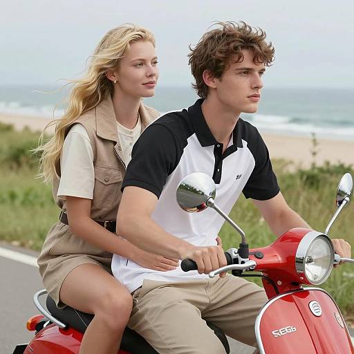 Couple on Scooter by the Beach