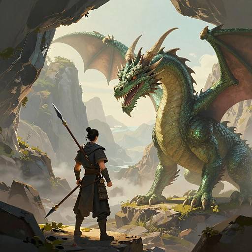 Warrior vs Dragon in Cave