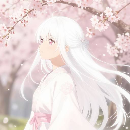 Anime Girl in Sakura Blossom Garden