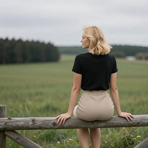 Blonde Woman by Green Field Landscape