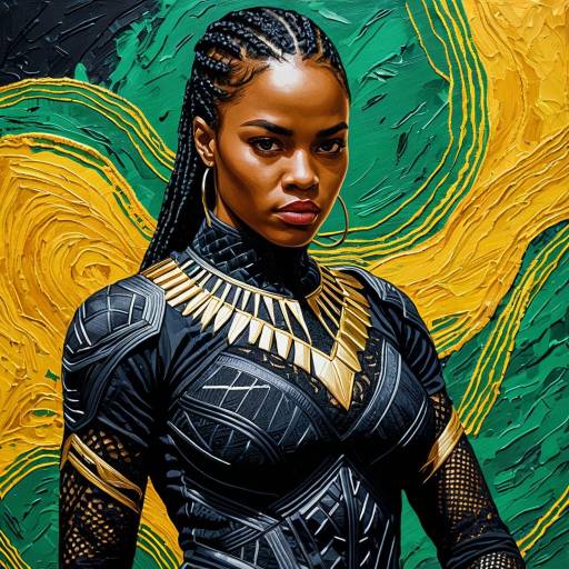 Abstract Oil Painting of Black Panther Woman