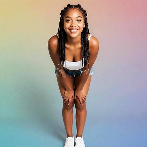 Smiling Young Woman with Braids and Teal Eyes