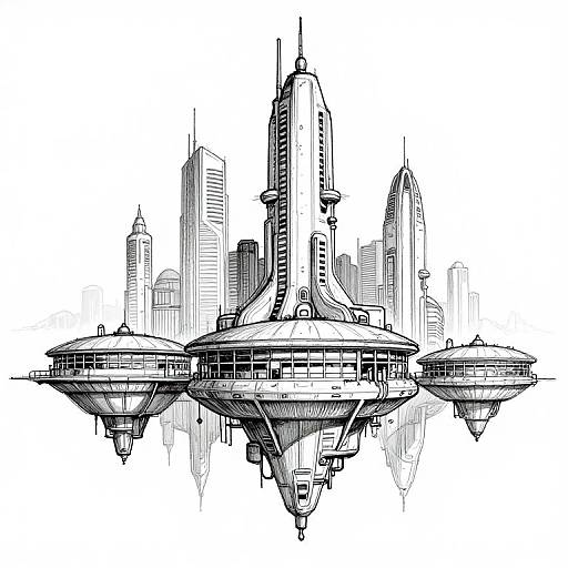 Futuristic Metropolis Gas Station Sketch