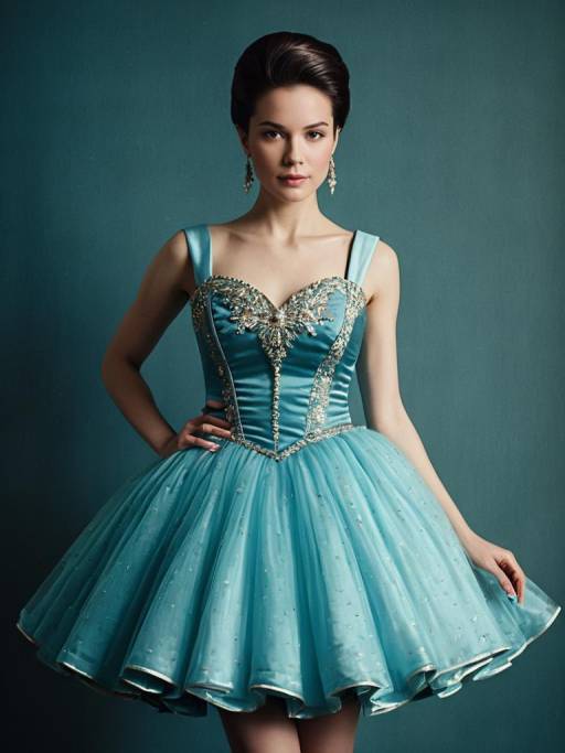 Woman in Elegant Blue Mini Ball Gown