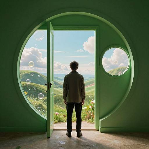 Surreal Doorway to Dreamlike Landscape