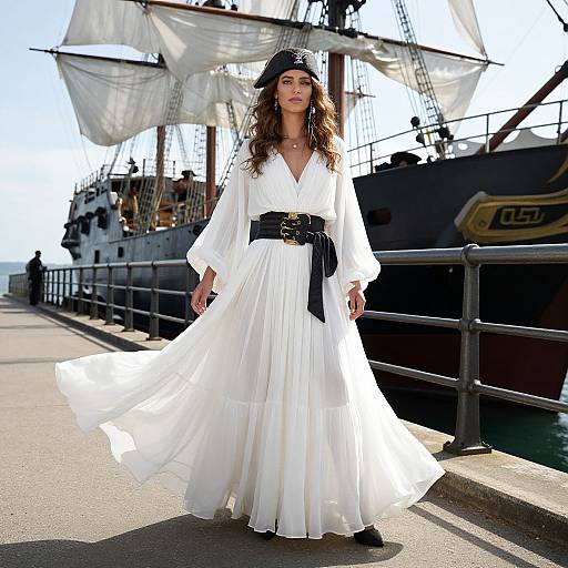 White Flowy Pirate Dress on Bridge
